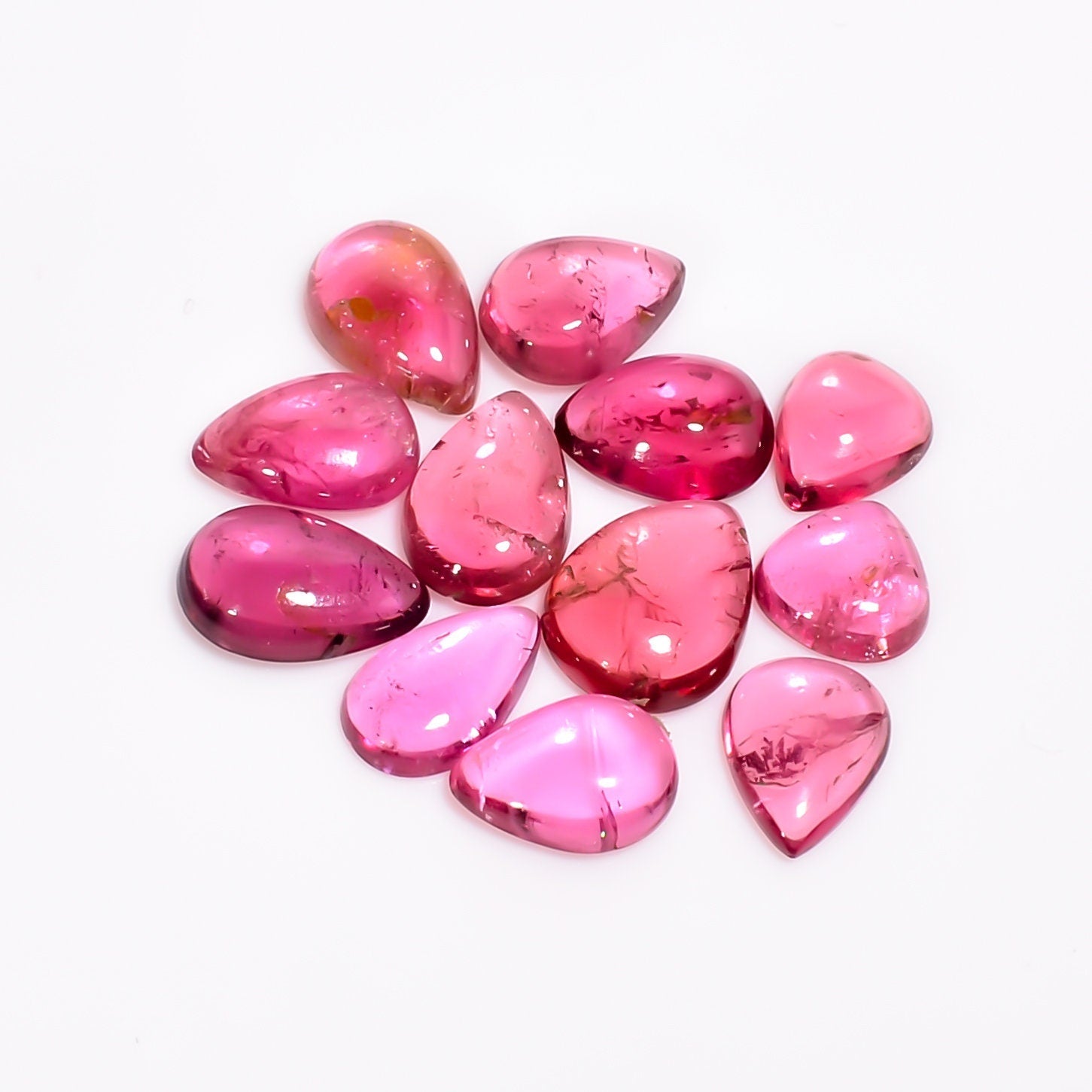 pink tourmaline pear shape cabochon loose gemstone 12 pcs lot